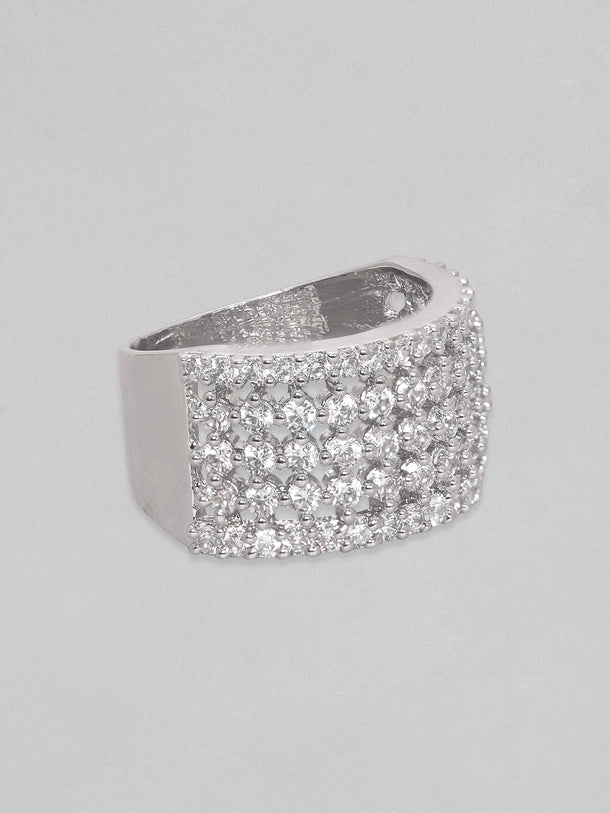 Pave American Diamond Zirconia Statement Ring