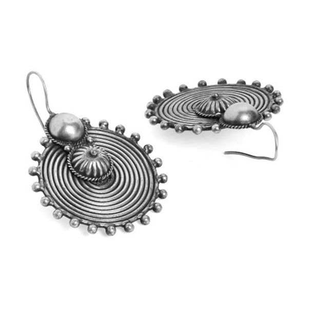 Rubans Oxidised Silver Toned Circular Drop Earrings