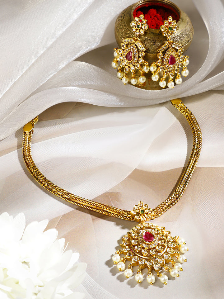 American Diamond Zirconia Necklace Set With Pearl Drops