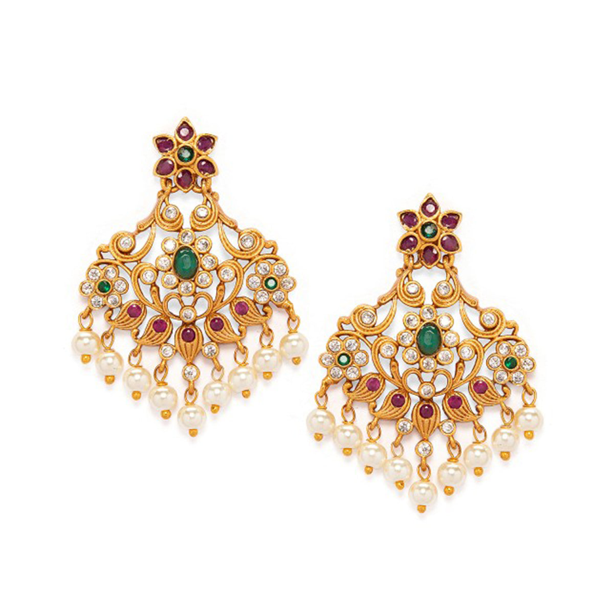 Rubans Gold Plated Elegant Pearl Embellished Drop Earring