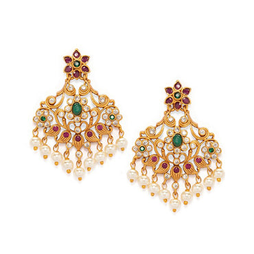 Rubans Gold Plated Elegant Pearl Embellished Drop Earring