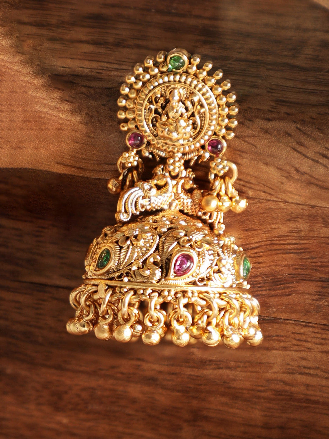 22 k Gold Plate divine Temple Floral Jhumka  Rarrings Earrings