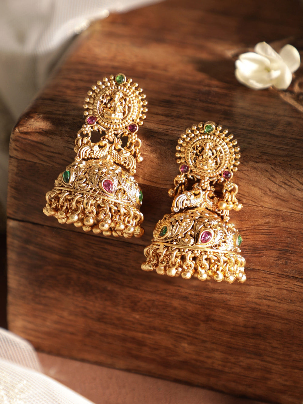 22 k Gold Plate divine Temple Floral Jhumka  Rarrings Earrings