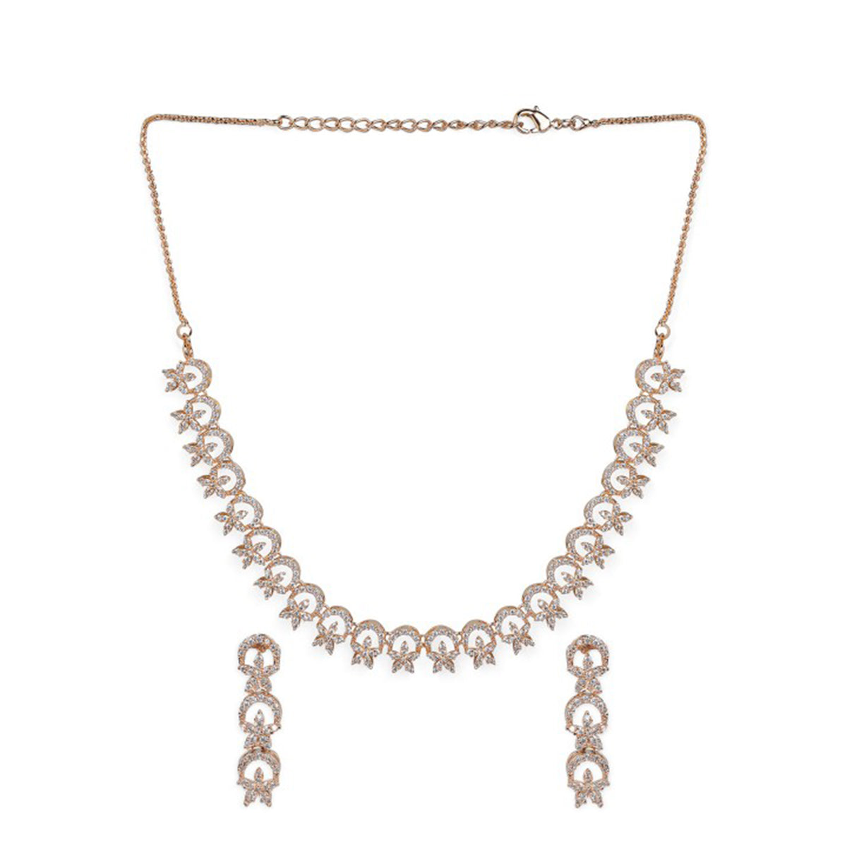 Rubans Contemporary Rose Gold Toned Necklace Set in CZ Stone