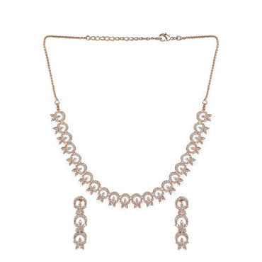 Rubans Contemporary Rose Gold Toned Necklace Set in CZ Stone