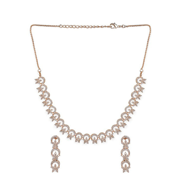 Rubans Contemporary Rose Gold Toned Necklace Set in CZ Stone