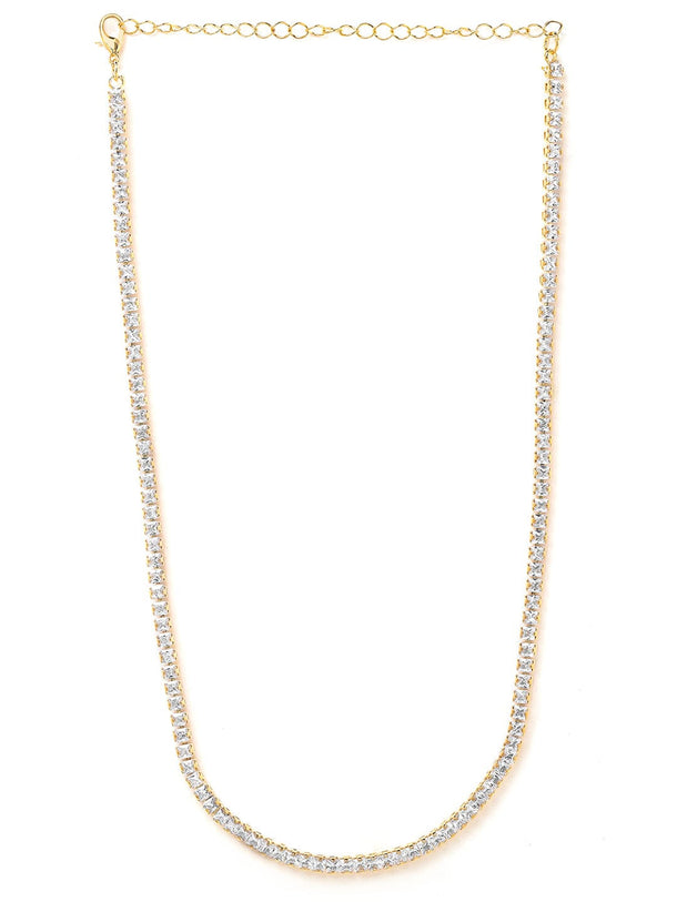 22k Gold Plated AD & Cubic Zirconia Studded Elegant Tennis Necklace Necklace & Chains