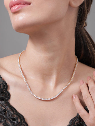 22k Gold Plated AD & Cubic Zirconia Studded Elegant Tennis Necklace Necklace & Chains