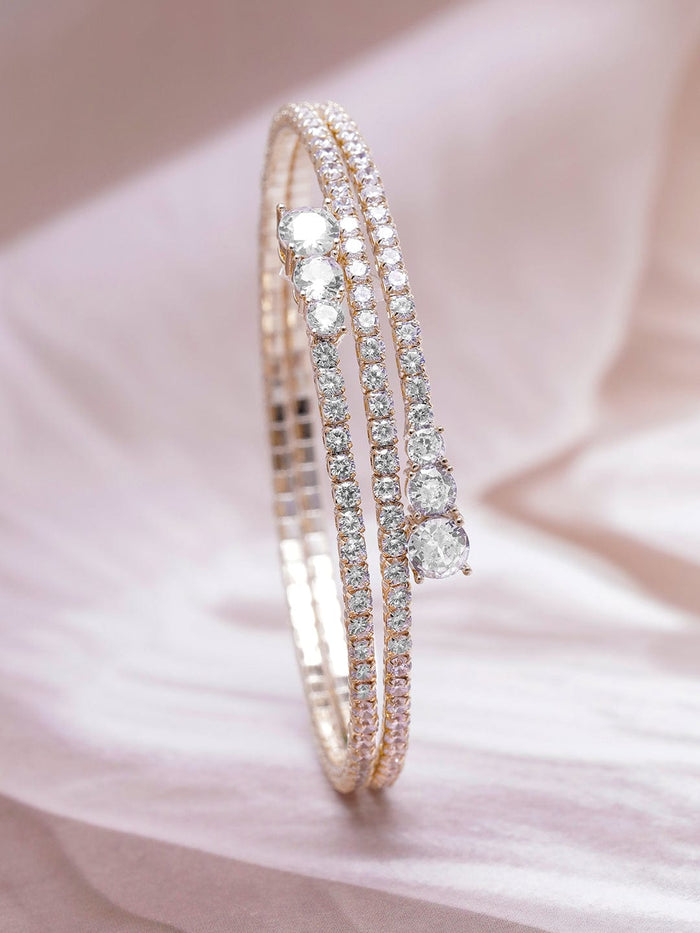 22K Gold Plated AD & Cubic Zirconia Studded Triple Layered Bracelet - Gold
