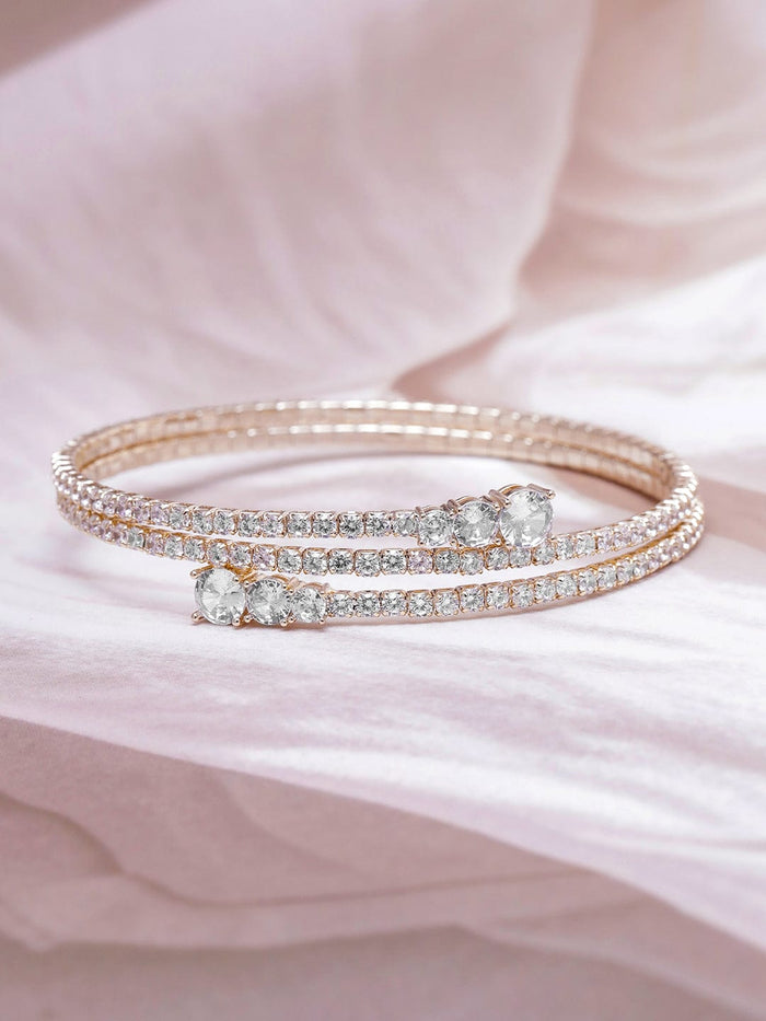 22K Gold Plated AD & Cubic Zirconia Studded Triple Layered Bracelet - Gold