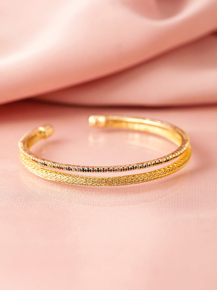 22K Gold Plated Baguette-Cut AD & Cubic Zirconia Studded Double Layered Bracelet Bracelet