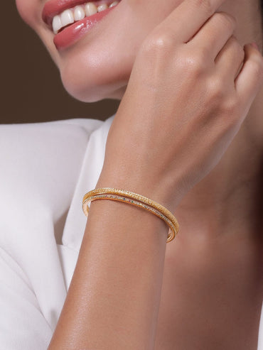 22K Gold Plated Baguette-Cut AD & Cubic Zirconia Studded Double Layered Bracelet Wristwear