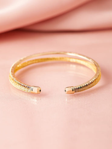 22K Gold Plated Baguette-Cut AD & Cubic Zirconia Studded Double Layered Bracelet Wristwear