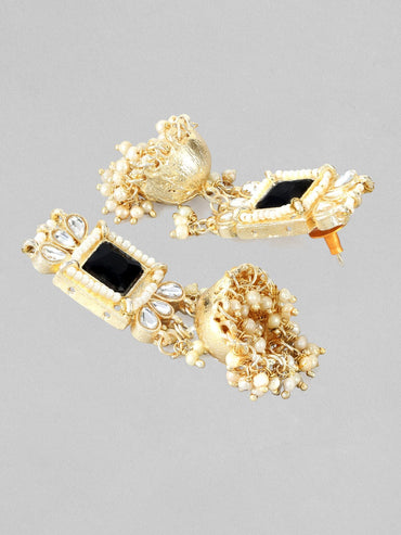 22K Gold-Plated Black Stone Kundan Choker Set with Pearls and Matching Jhumka Earrings Jewellery Set