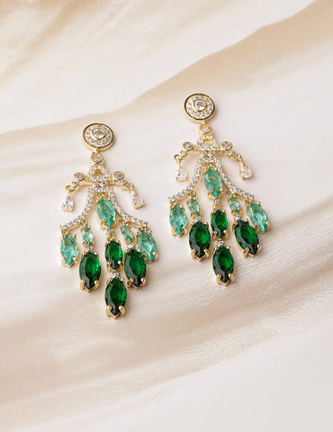 22K Gold-Plated Emerald & Aqua Green AD & Cubic Zirconia Studded Chandelier Earrings Chandbalis
