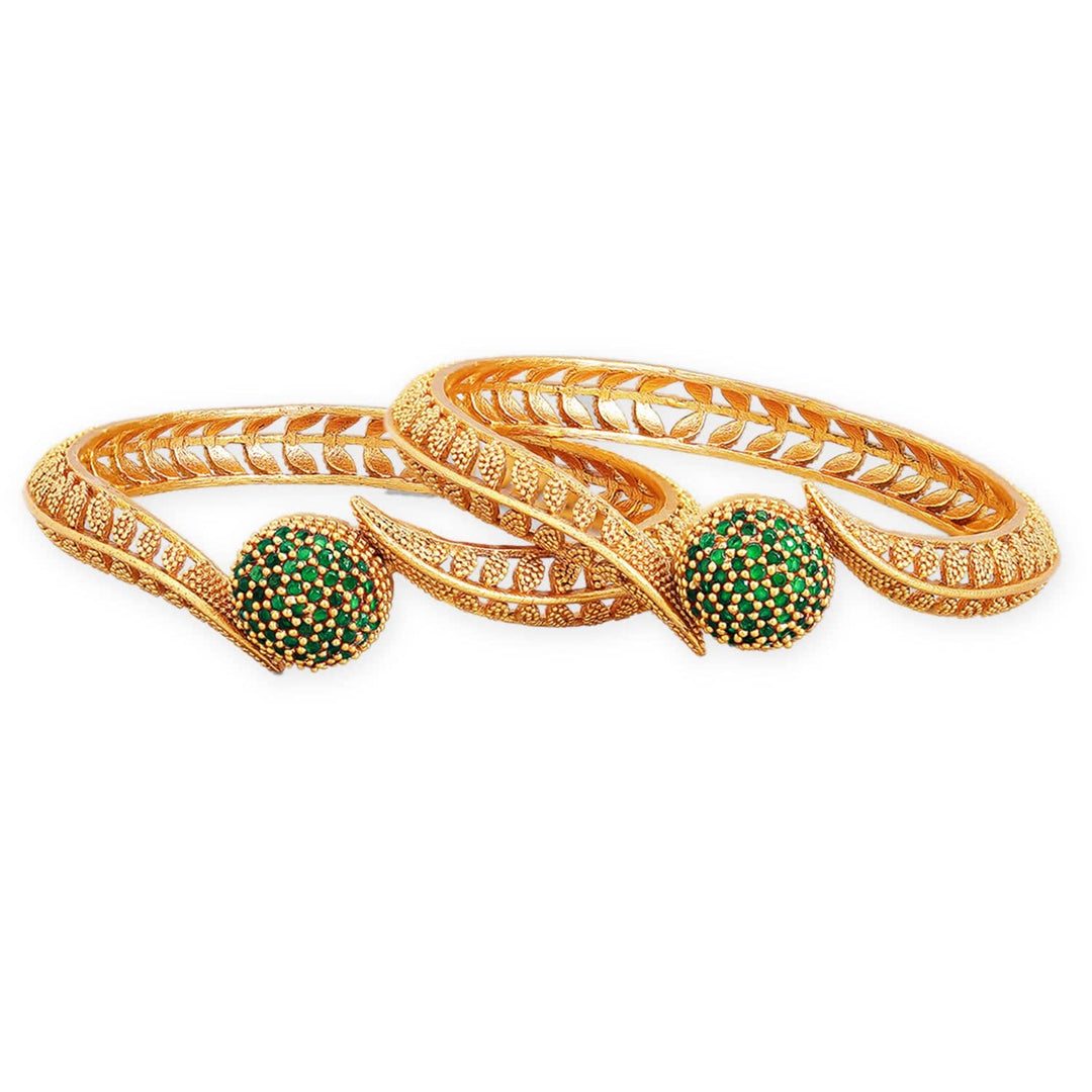 22K Gold Plated Emerald Stone Studded Set of 2 Bangles Bangles & Bracelets