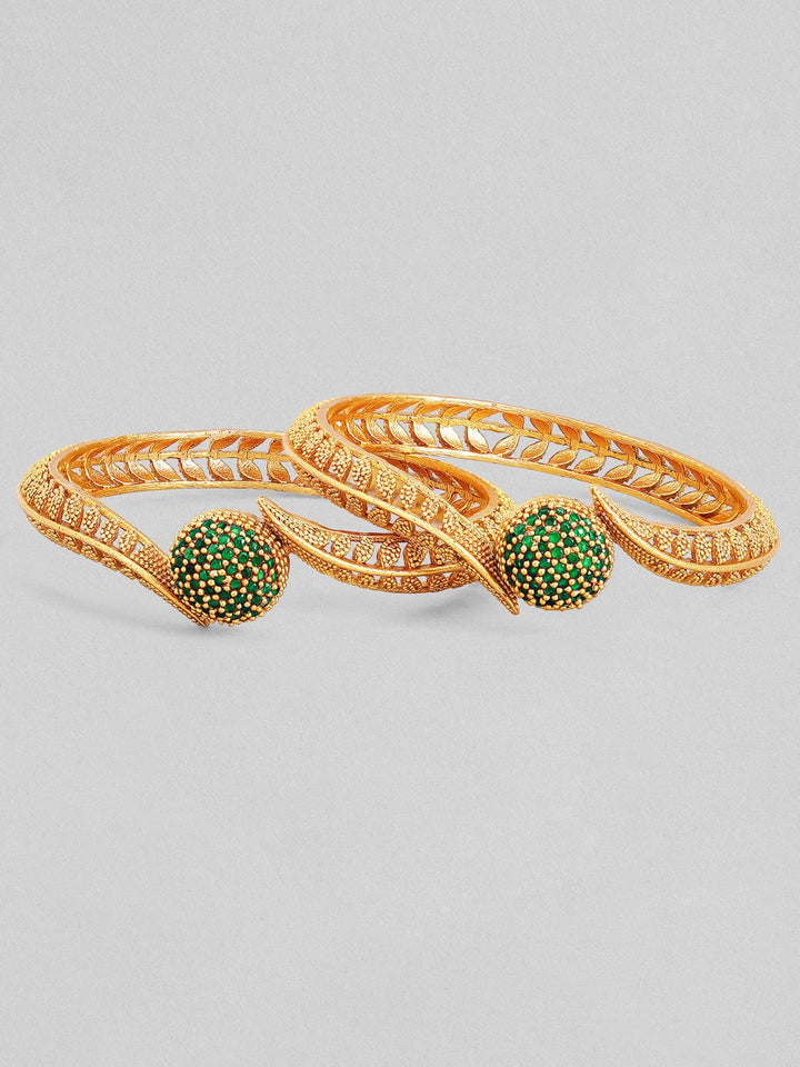 22K Gold Plated Emerald Stone Studded Set of 2 Bangles Bangles & Bracelets