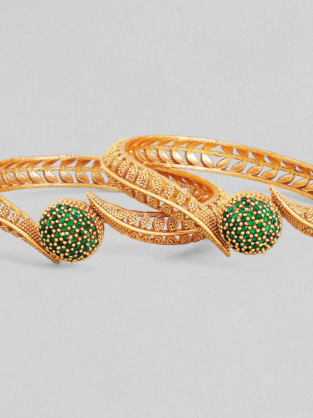 22K Gold Plated Emerald Stone Studded Set of 2 Bangles Bangles & Bracelets