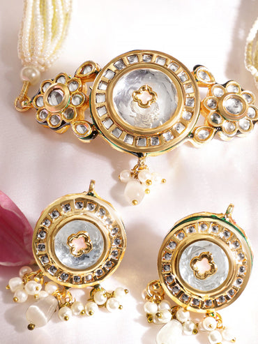 22K Gold plated Enamel And Kundan crystal with pearl beaded choker Necklace Set Jewellery Sets
