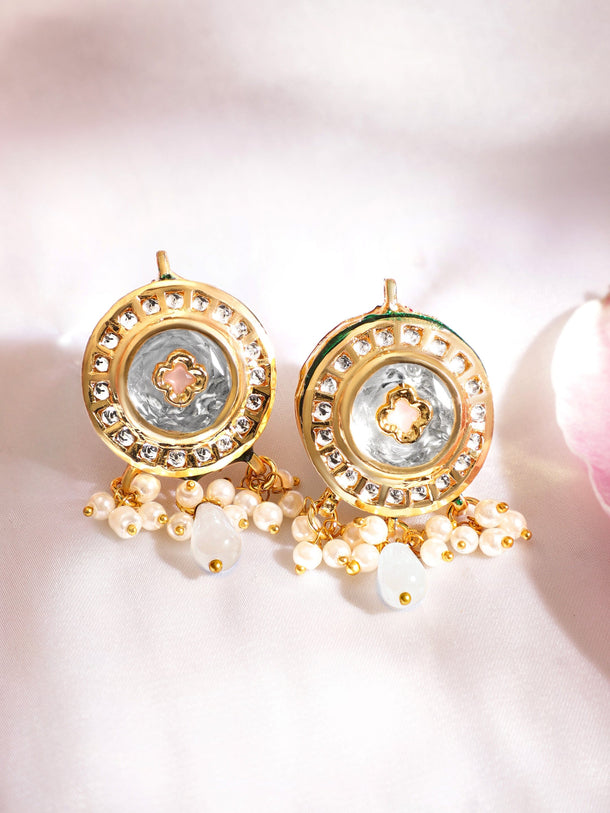 22K Gold plated Enamel And Kundan crystal with pearl beaded choker Necklace Set Jewellery Sets