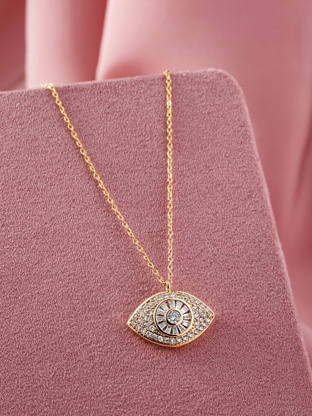 22K Gold-Plated Evil Eye Design Cubic Zirconia Pendant Necklace Necklace