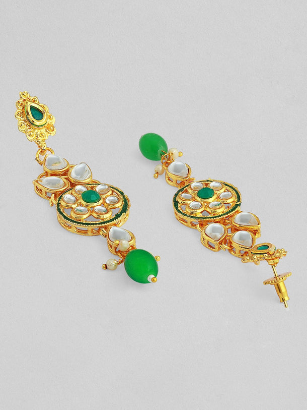 22K Gold-Plated Green & White Beaded Kundan Studded Choker Jewellery Set Jewellery Set