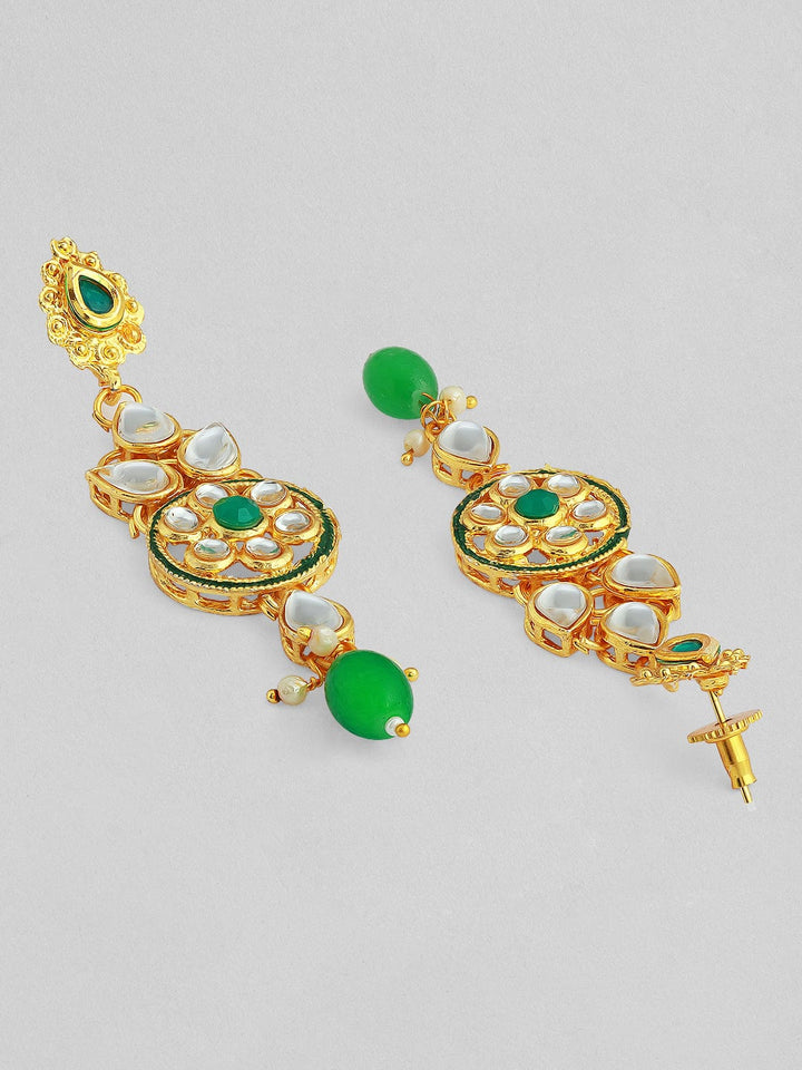 22K Gold-Plated Green & White Beaded Kundan Studded Choker Jewellery Set Necklace Set