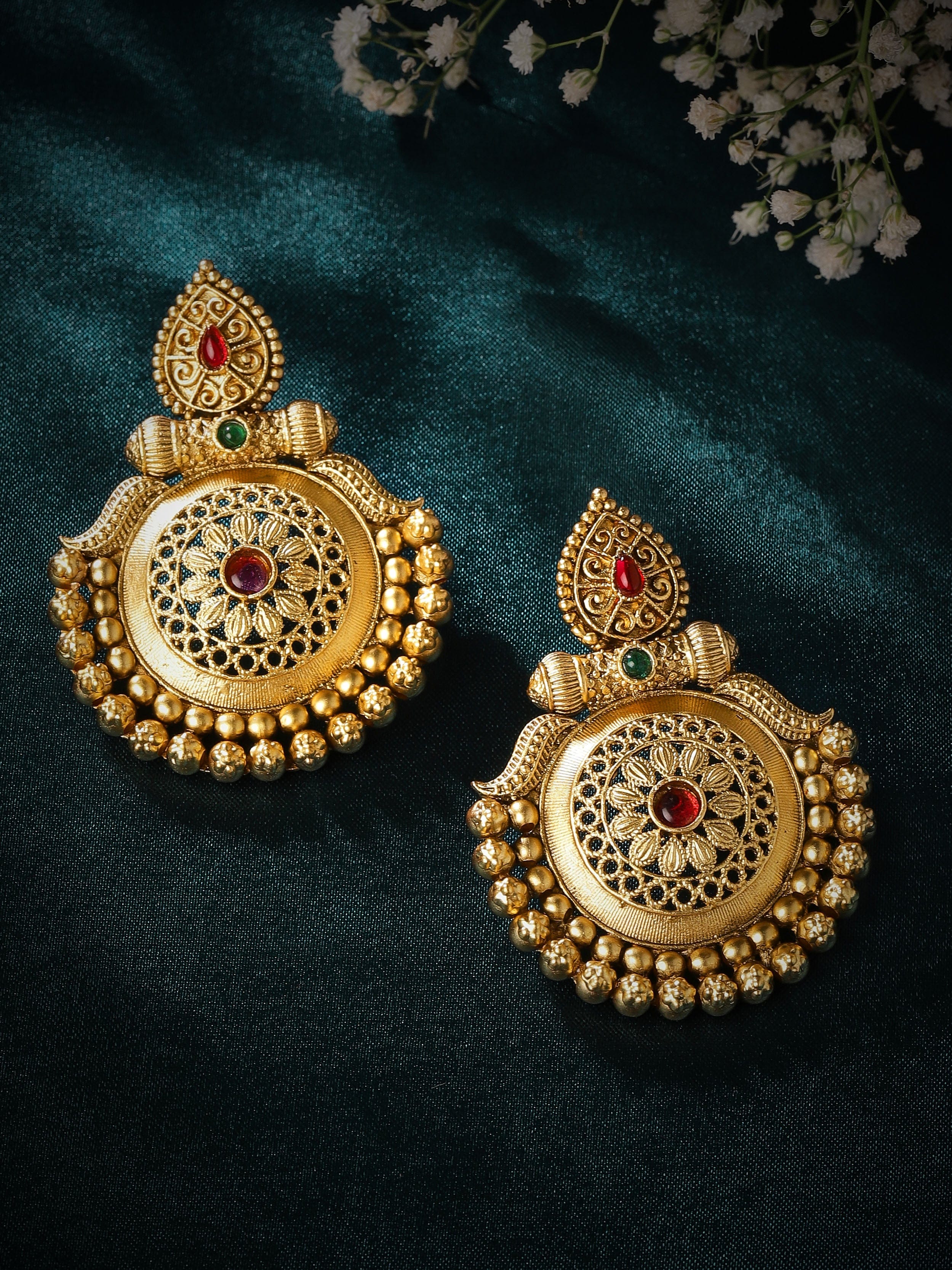 Shop Rubans 22K Gold Plated Handcrafted Traditional Temple Jhumka Earrings  Online at Rubans