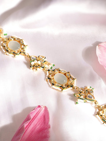 22K Gold plated Kundan crystal with pastel beads and pearls Regal Sheesh Phool Accessories 