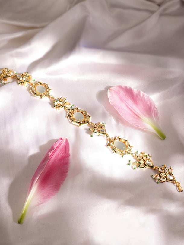 22K Gold plated Kundan crystal with pastel beads and pearls Regal Sheesh Phool Accessories 
