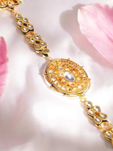 22K Gold plated Kundan crystal with pastel beads and pearls Regal Sheesh Phool Accessories 