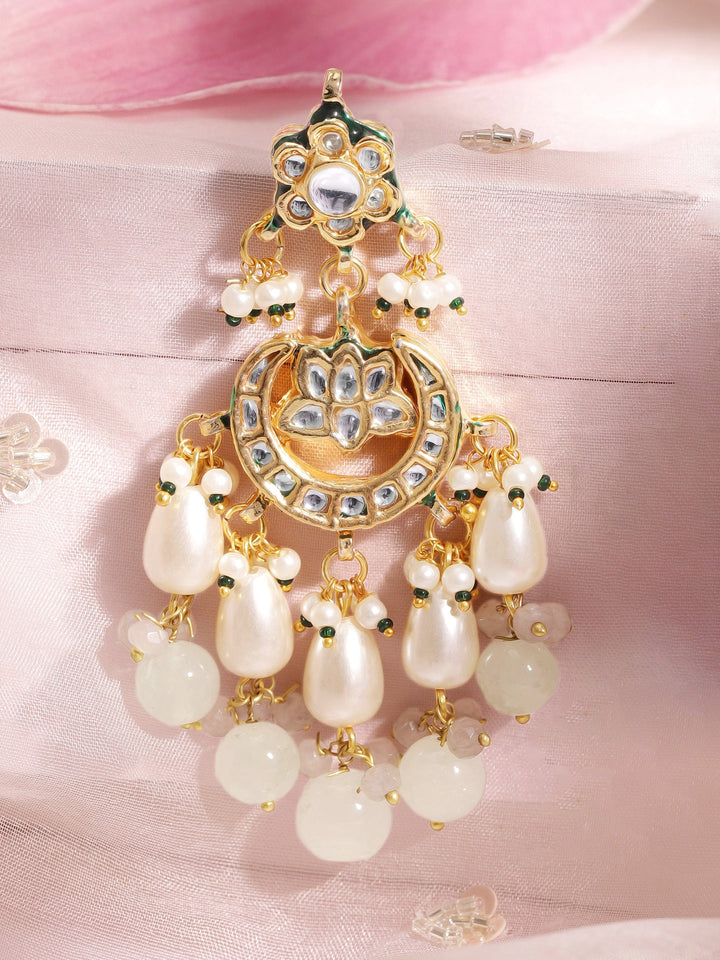 22K Gold plated kundan crystal with pearls and pastel beaded Regal chandbali earrings Earrings