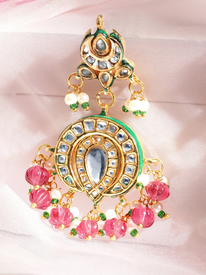 22K Gold plated Kundan crystal with purple gem and pearl beaded Statement Drop Regal Earrings Earrings