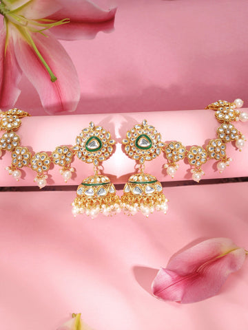 22K Gold plated Kundan crystal with statement Kan chain earrings Earrings