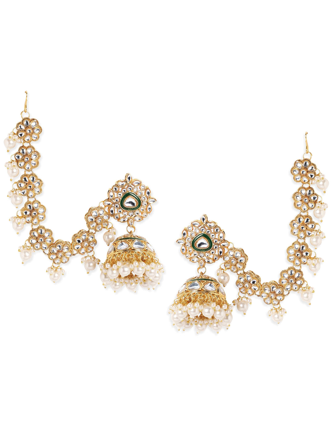 22K Gold plated Kundan crystal with statement Kan chain earrings Earrings