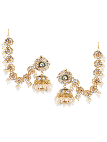22K Gold plated Kundan crystal with statement Kan chain earrings Earrings