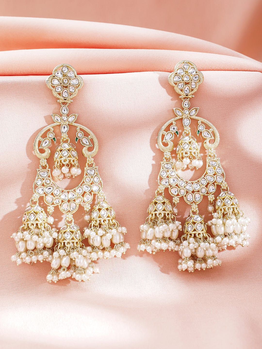 22K Gold Plated Kundan Pearl Chandelier Earrings Earrings