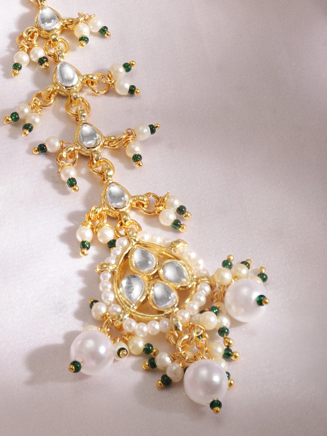 22K Gold Plated Kundan & Pearl Studded Maang Tikka Traditional and Elegant Jewelry Head Jewellery