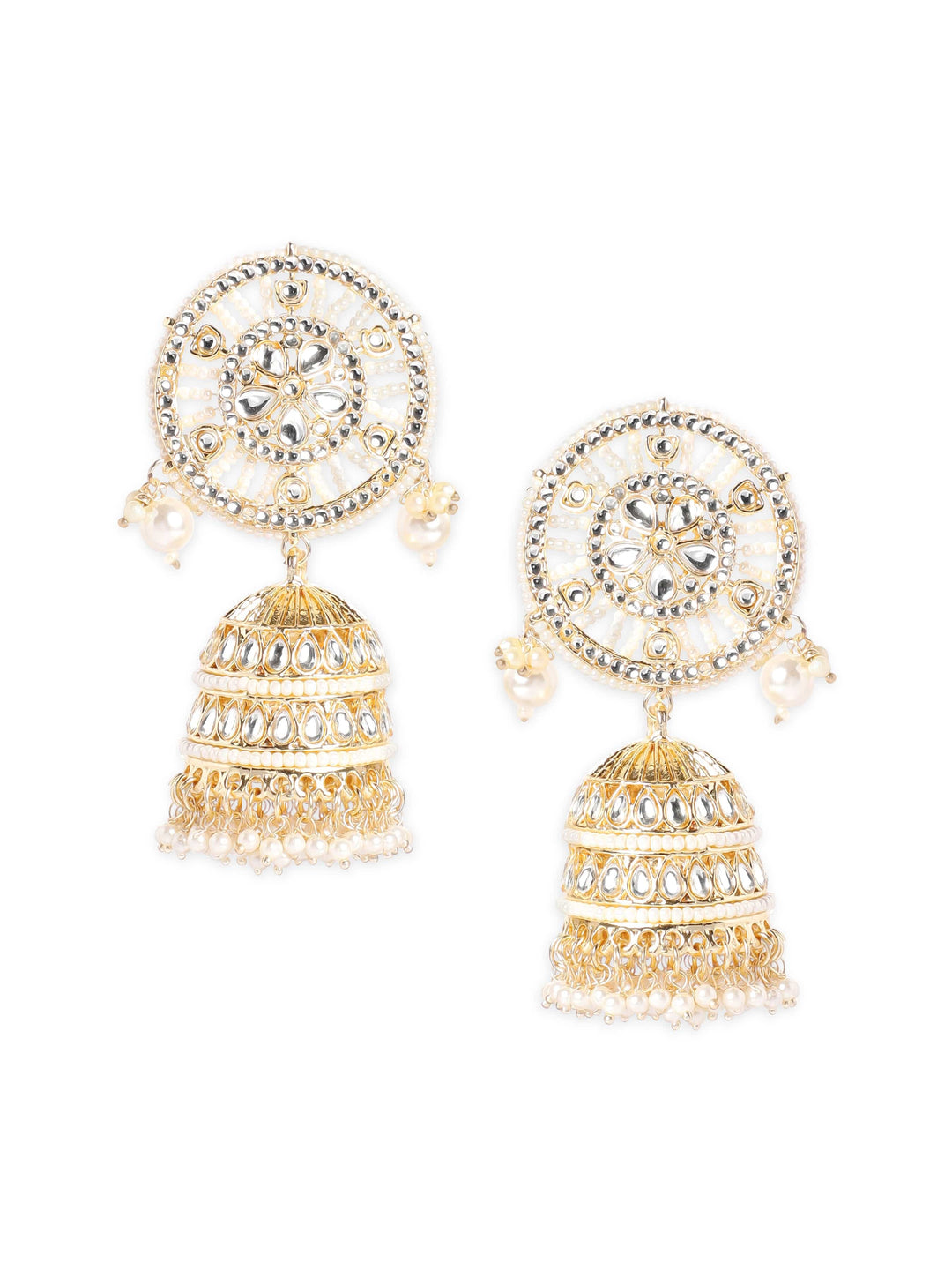 22K Gold plated Kundan studded Pearl dangle hancrafted Jhumka Earrings