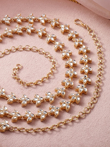 22K Gold Plated Kundan Studded Traditional Floral Kamarbandh Saree Accessories