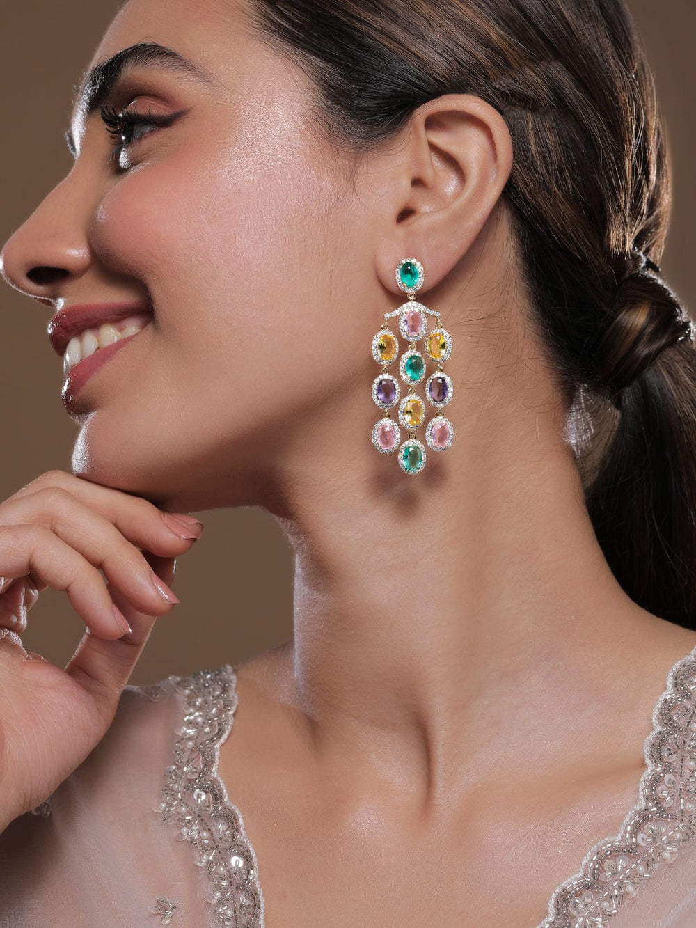 22K Gold-Plated Multicolor AD & Cubic Zirconia Studded Premium Chandelier Earrings Chandbalis