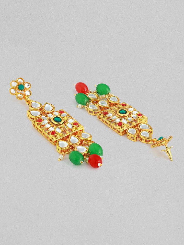 22K Gold-Plated Multicolor Kundan Choker Set with Red, Green, and White Beads Necklace Set