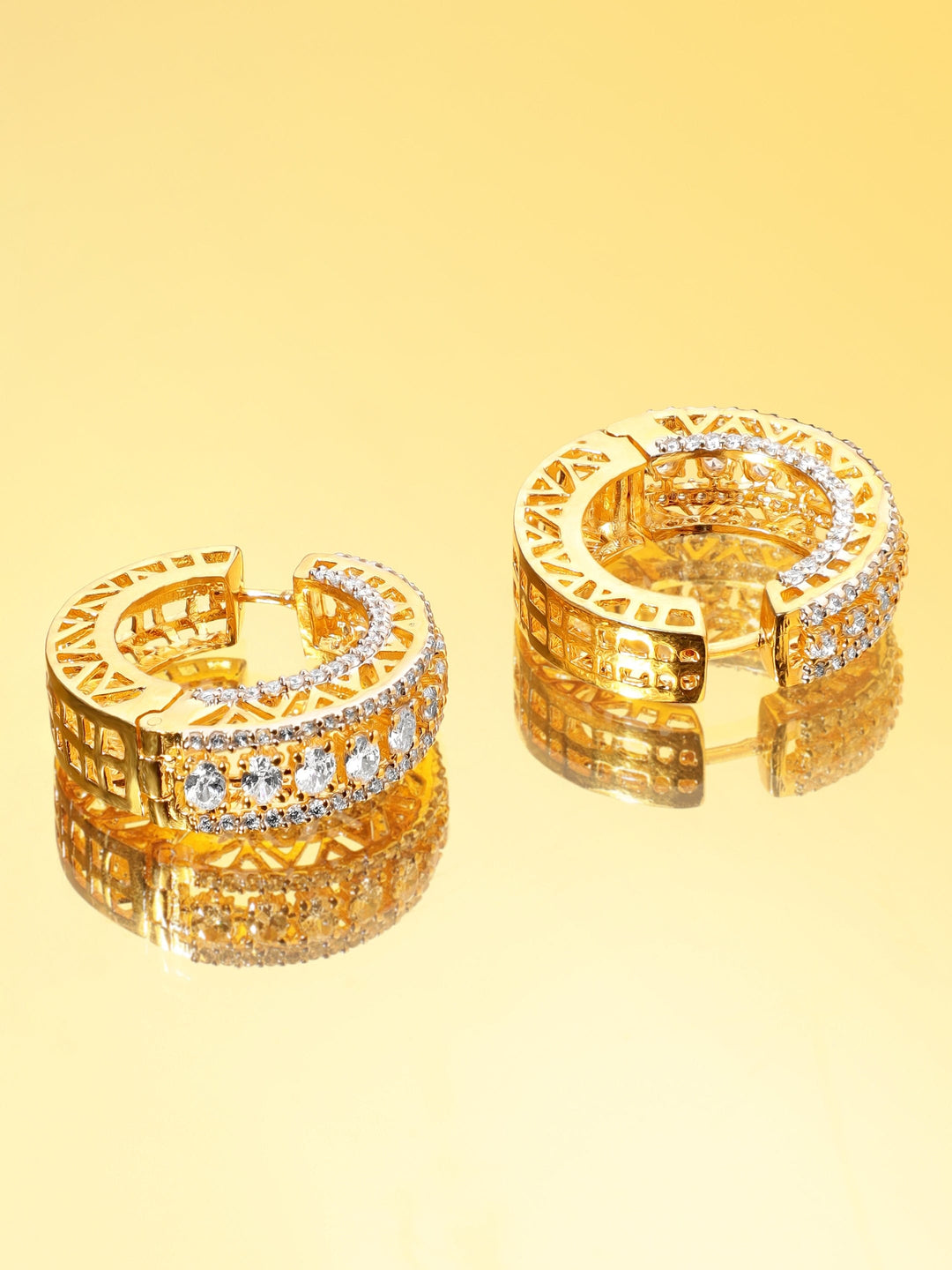 22K Gold plated Oval Crystal Zirconia Statement Demi-Fine Hoop Earrings Earrings
