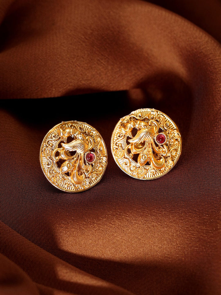 22K Gold plated Peacock embossed statement Stud earrings Earrings