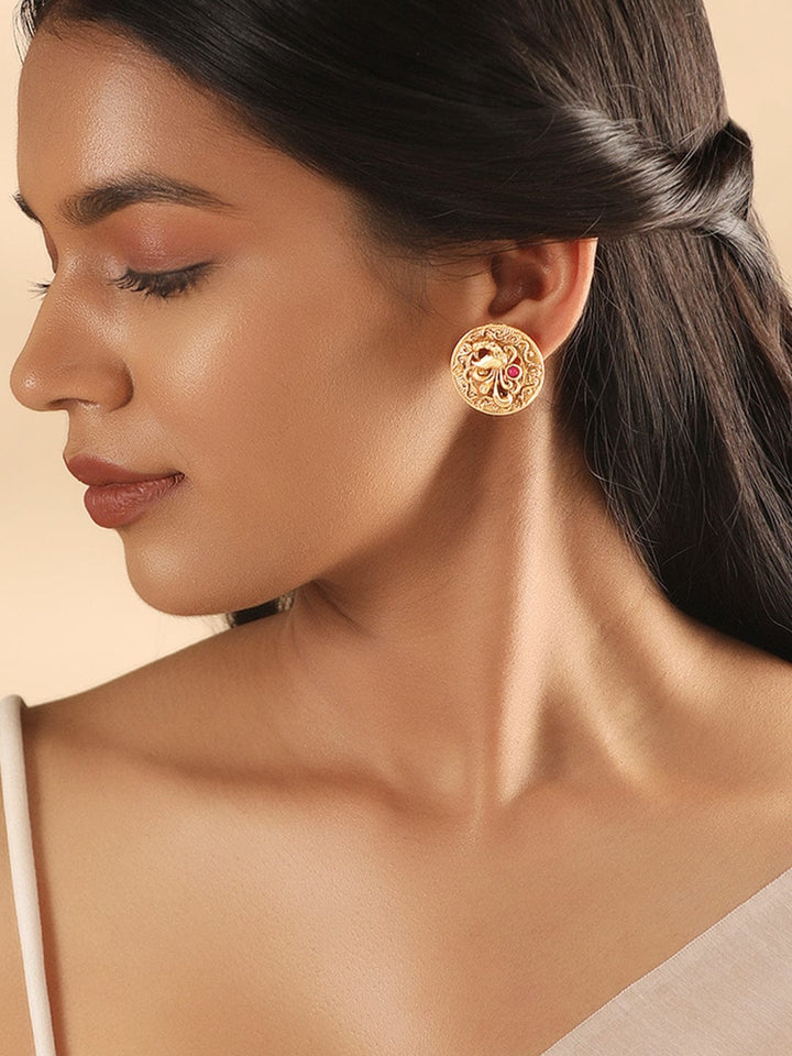 22K Gold plated Peacock embossed statement Stud earrings Earrings