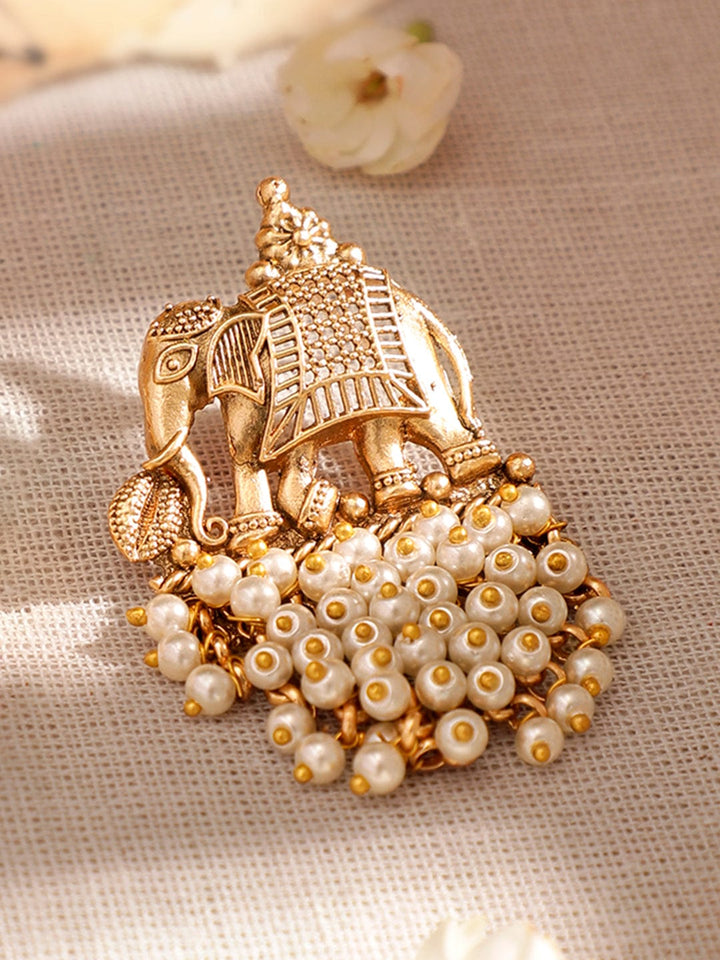 22K Gold-Plated Pearl Beaded Elephant Motif Stud Earrings Earrings