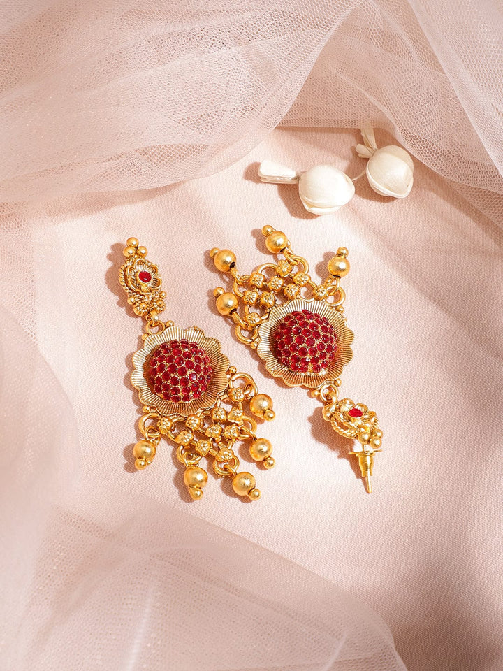 22K Gold Plated Ruby Stone Studded with Gold Beads Choker Set Jewellery Set