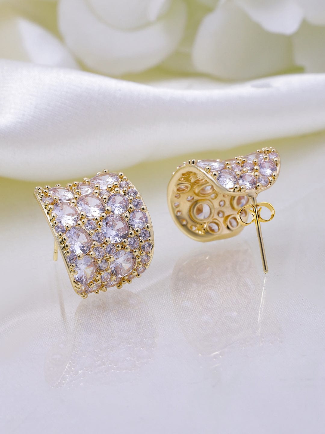 22K Gold Plated Sparkling AD & Cubic Zirconia Studded Luxurious Hoop Earrings Hoop Earrings