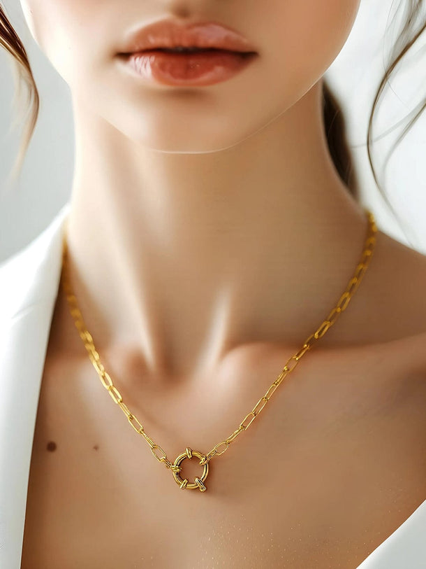 22K Gold Plated Stainless Steel Tarnish-Free Waterproof  Chain Necklace with Round Clasp Necklaces, Chains & necklace