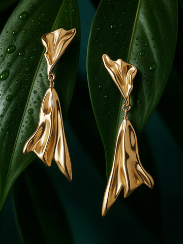 22K Gold-Plated Stainless Steel Tarnish-Free Waterproof Dangle Earrings Drop Earrings